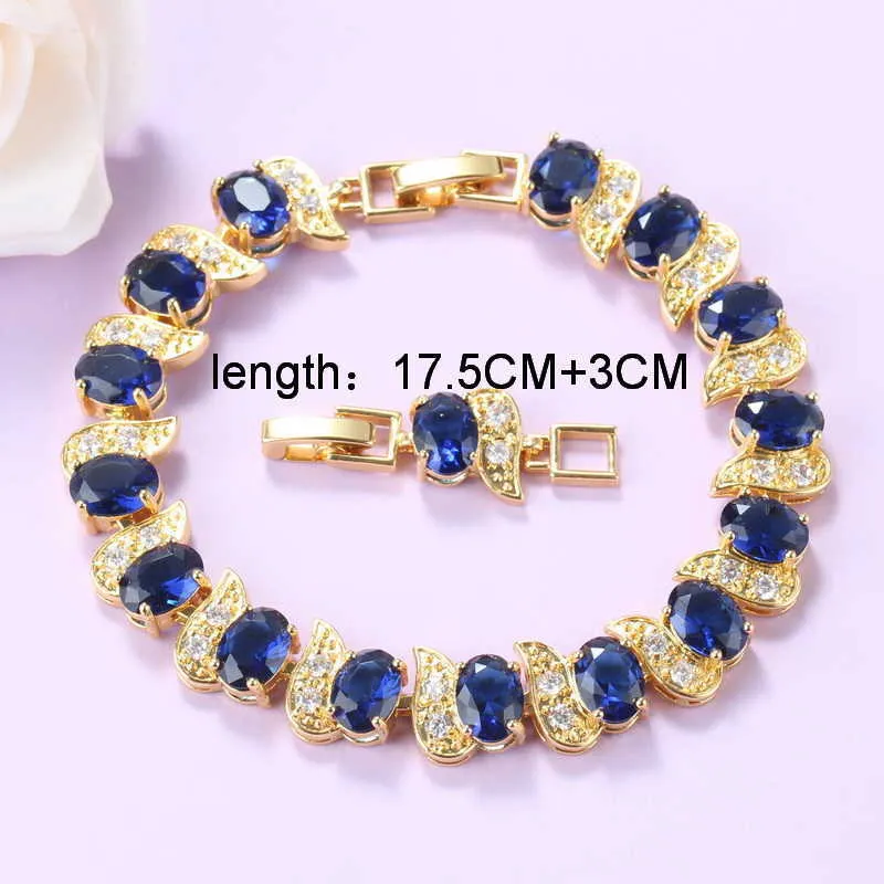 Brasilianska guldfärg smycken med natursten CZ blå örhängen och halsband Bruduppsättningar för kvinnor Bröllopsgåva H1022