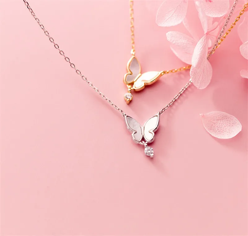 DAIWUJAN doux 925 en argent Sterling coquille papillon cristal pendentif collier à la mode clavicule chaîne colliers pour femmes bijoux