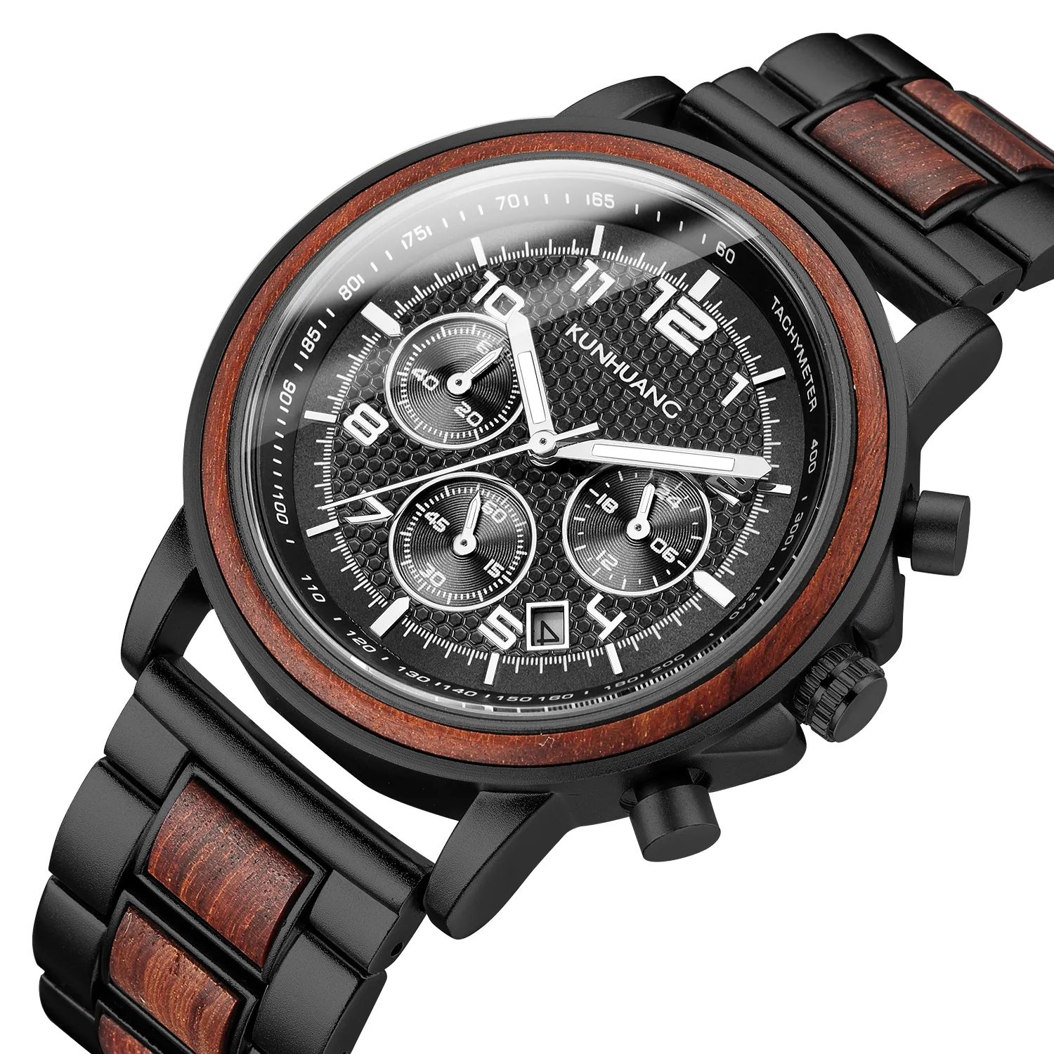 Luxusmarke Herren Holz Quarz Armbanduhr Herren Sport wasserdichte Uhr Mann Chronograph Holzuhren308E