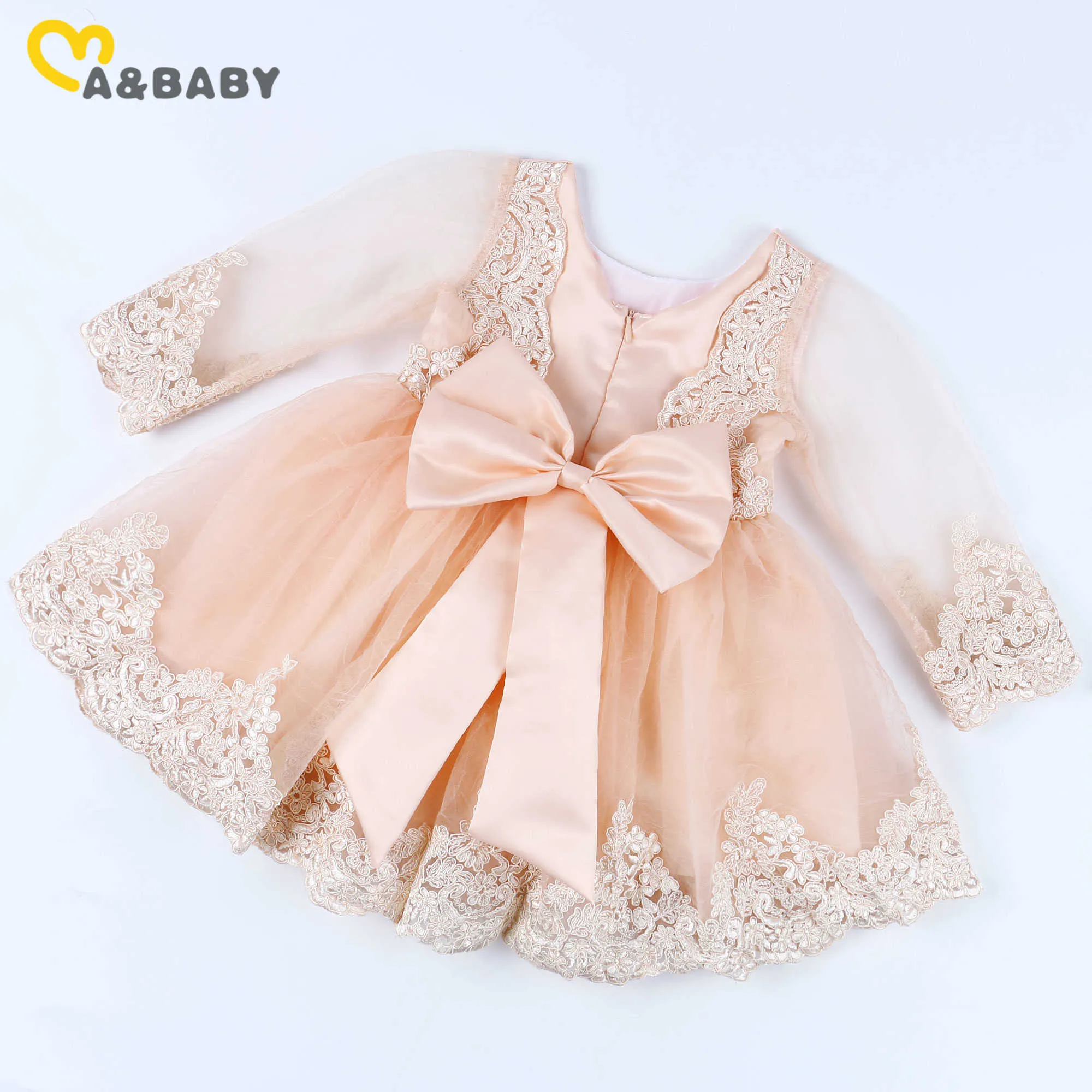 MaBaby 6M-6Y Principessa Del Bambino Del Capretto Della Neonata Vestito A Maniche Lunghe In Pizzo Arco Abiti Tutu Le Ragazze Festa di Compleanno Di Compleanno costumi Q0716