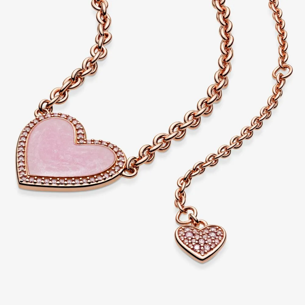 100% 925 Sterling Silver Pink Swirl Heart Collier Halsband Fashion Women Wedding Engagement Jewelry Accessories275R