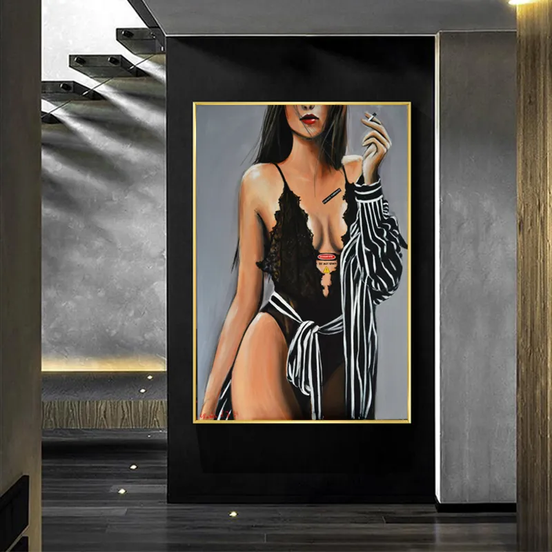 Sexy Nude Poster Canvas Pintura De Fumar Arte De Muro de Living Decoração Decoração Moderna Decoração Casa Mulher Apelo Sexo Cuadros