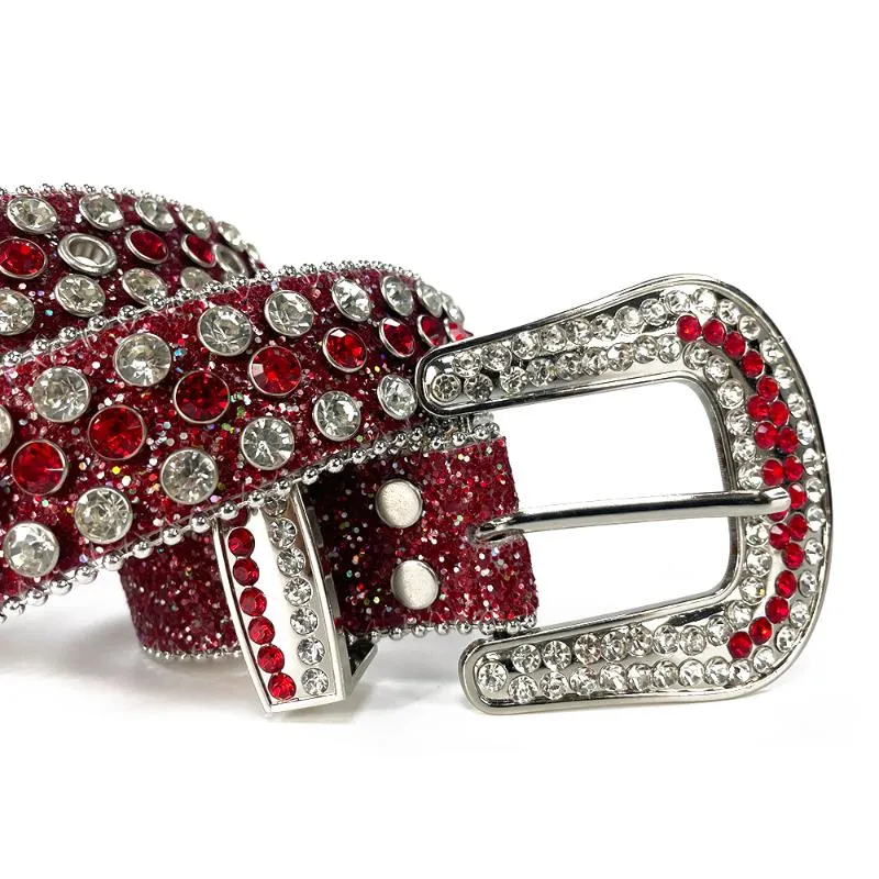 Belts Red Western Cowgirl Rhinestones Bling Strap Fashion Women Colorful Studded Belt Cinto de Strass Ceinture Femme251f