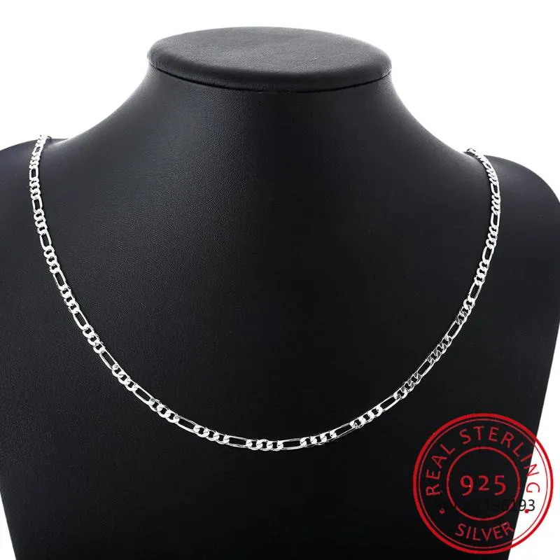 8 storlekar tillgängliga riktiga 925 Sterling Silver 4mm Figaro Chain Necklace Womens Mens Kids 40 45 50 60 75cm smycken Kolye krage339b