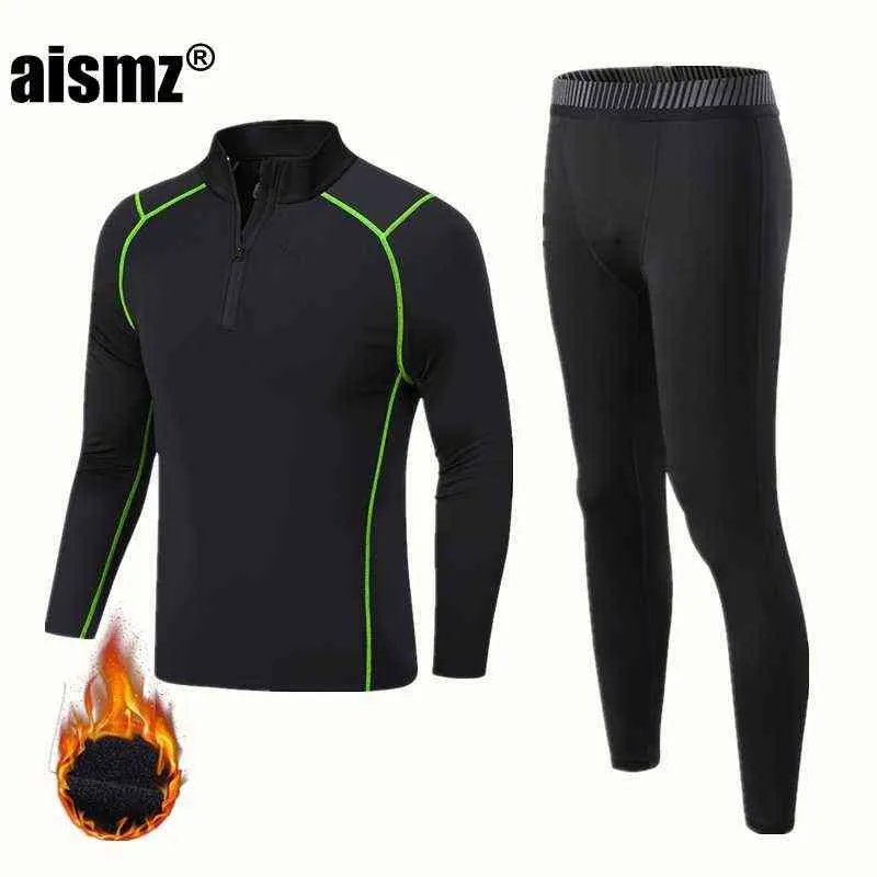 Aismz Winter Thermal Underwear Men & Boy Warm First Layer Sport Rashgard Fleece Compression Quick Drying Second Skin Long Johns 211211