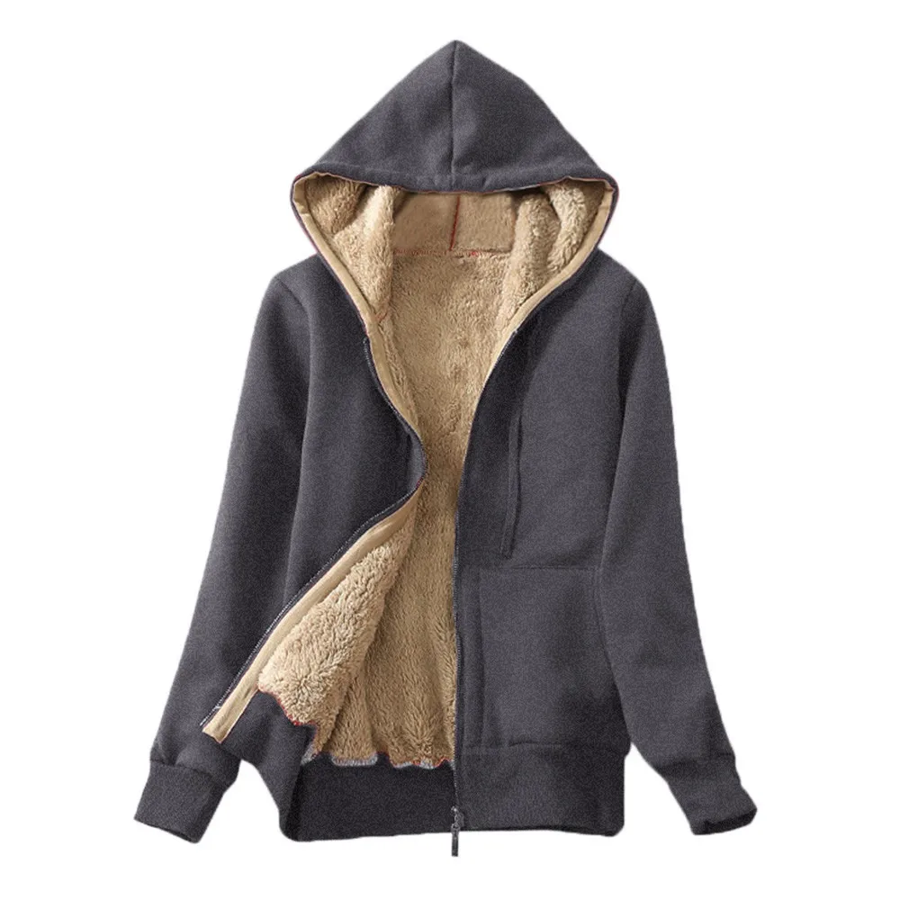 Kvinnor vinter förtjockar hoodie tröja casual varm kappa fluffig päls fleece fodrad blixtlås upp huvjackan masig outwear 38 y20092194497