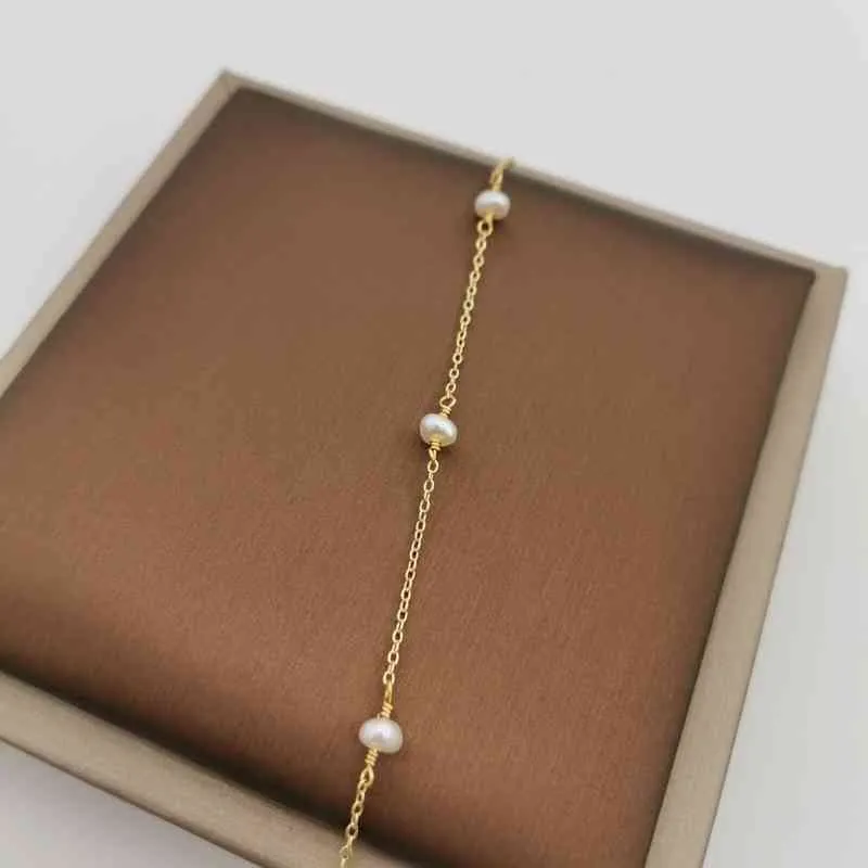 Minuscule or 14 carats rempli de bijoux faits à la main Bracelet de perles d'eau douce naturelles Boho charmes Vintage Pulsera Mujer Perla