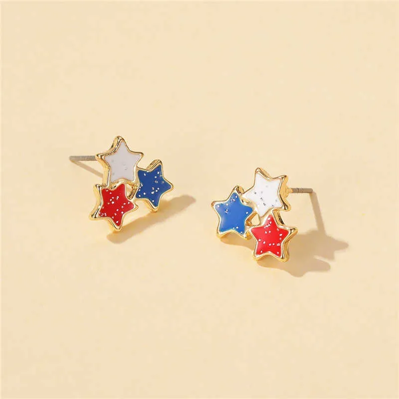 Nuovo design farfalla libellula a forma di bandiera americana orecchini le donne ragazze moda geometrica stud orecchio gioielli regali del partito Q0709