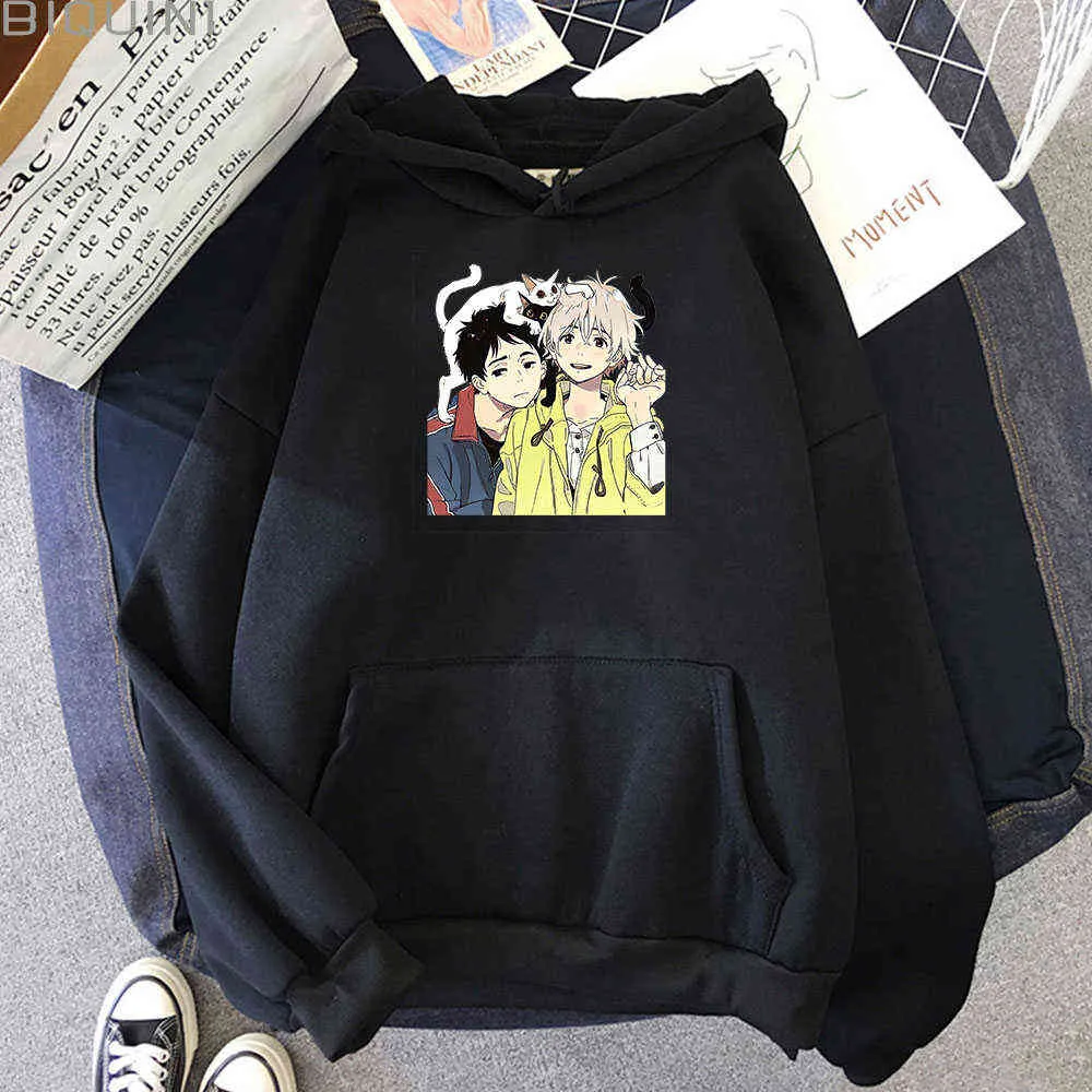 Harajuku Hoodie Femmes Umibe No Etranger Mio et Shun Imprimé Graphique Esthétique Vêtements Été Bord De Mer Garçons Film Anime Streetwear Y0820