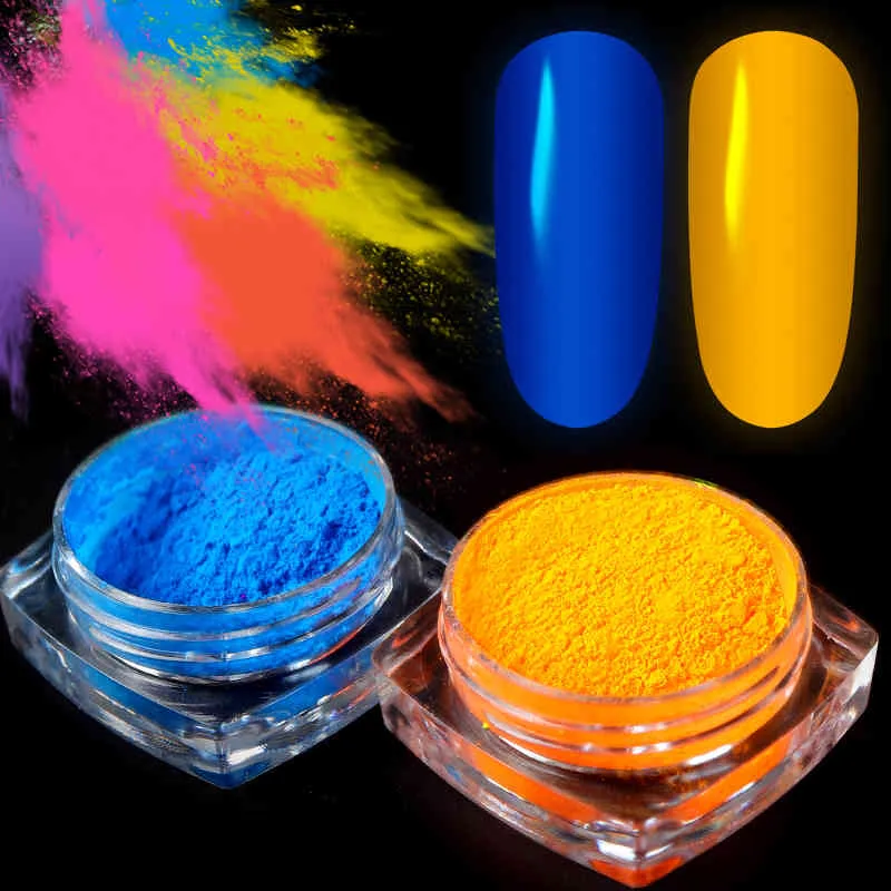 9 lådor / set neon glitter Lysande pigment fluorescerande pulver konst dekor manikurenail glitter glöd i mörkret