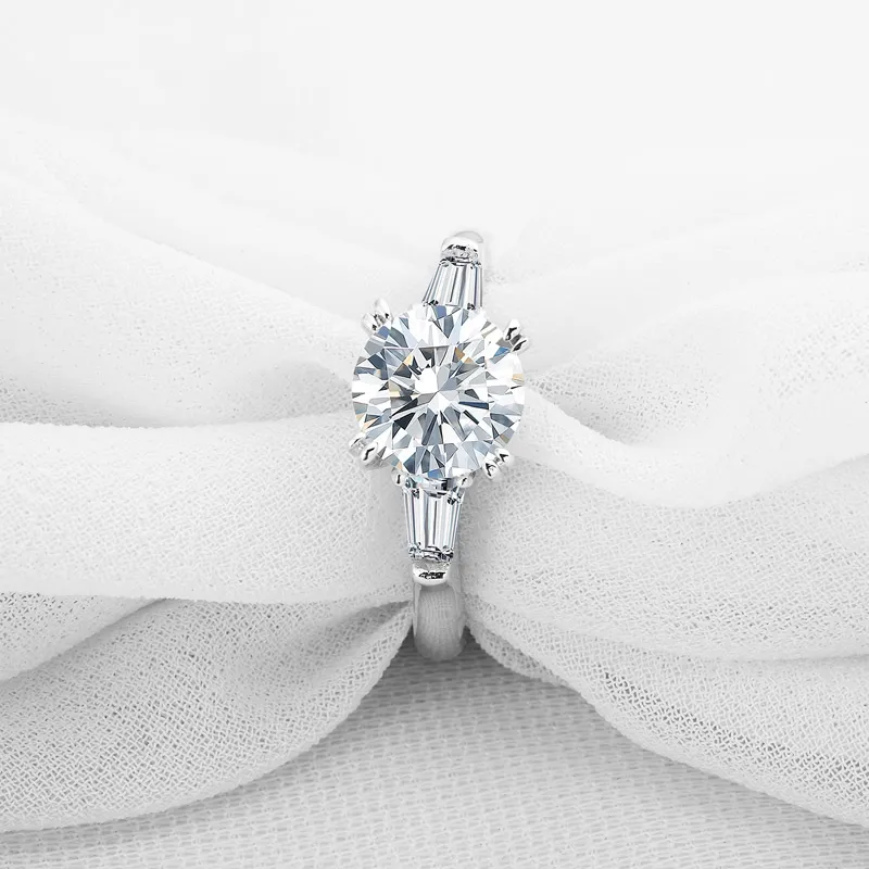 LESF Diamond 925 Anillo de plata esterlina 2 Ct Alianzas de boda redondas Mujeres Compromiso Lindo regalo romántico
