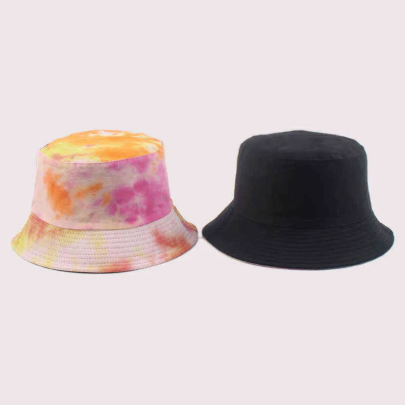 Adulto Bucket Chapéu Fisherman Chapéu Reversível Pesca Chapéu Colorido Graffiti Bob Caps Hip Hop Creative Tie Tye Gorros Homens Mulheres G220311