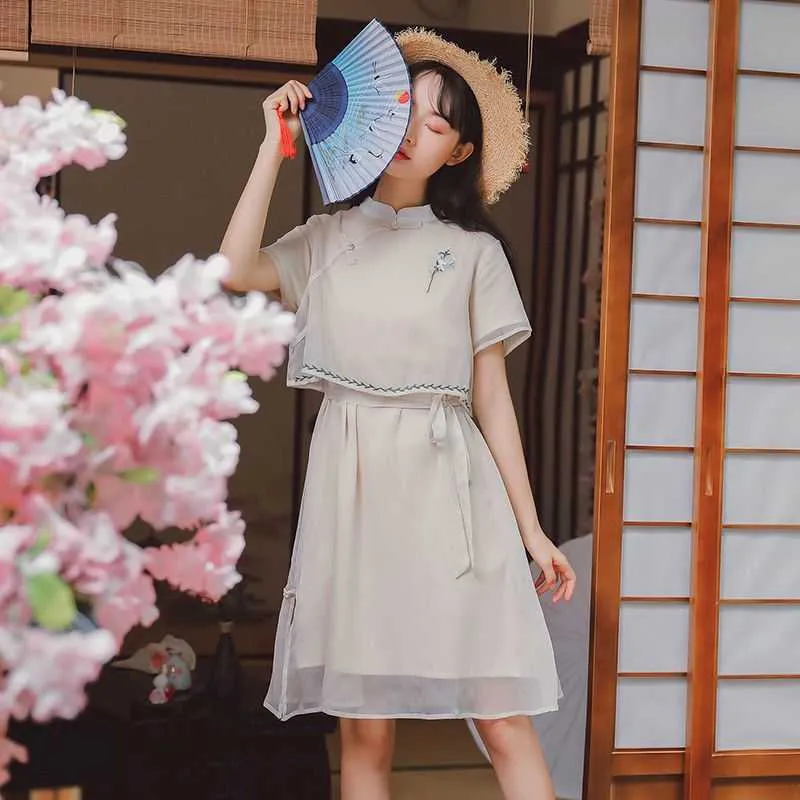 Cheongsam Elbise kadın 200 Pound Yağ Kardeş Etek Kız Öğrenci Kore Versiyonu Gevşek Geliştirilmiş Cheongsam 210526