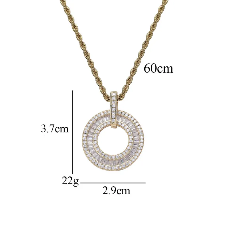 Iced Out Zircon Round Pendant Necklace Gold Silver Plated Mens Chain Hip Hop Jewelry Gift308I