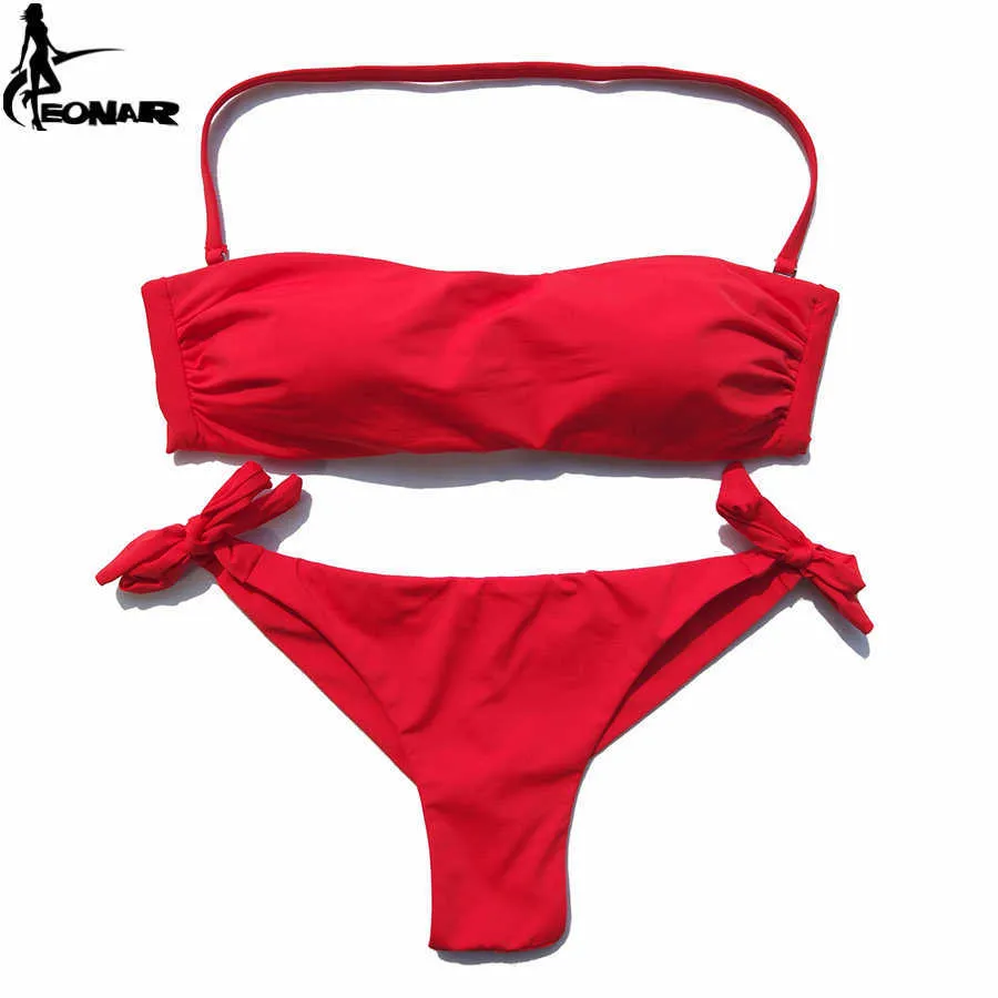 Eonar Bikini Solidna Swimsuit Swimsuit Brazylijski Cut Bottom Set Push Up Swimweear Femme Kostiumy kąpielowe Sport Beach Nosić 210621