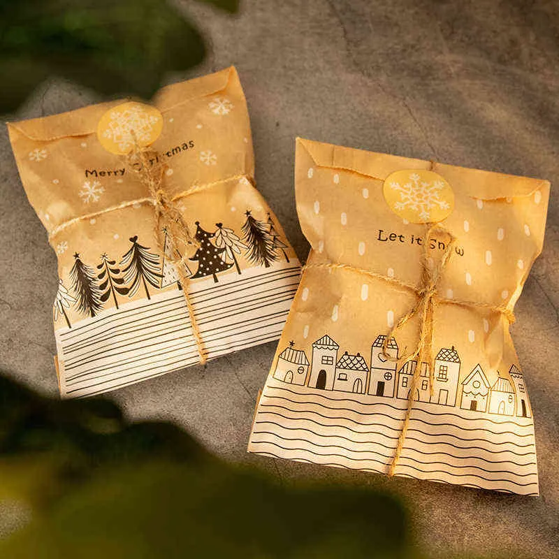 Joyeux Noël Sacs-cadeaux Rétro Kraft Sac en papier Père Noël Candy Cookie Sacs DIY Cadeau Emballage Fournitures 211216