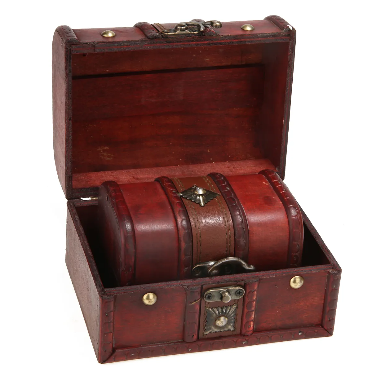2st Vintage Wood Case Jewelry Storage Box Liten Treasure Chest Wood Crate Case Home Lagringslådor 2103158019466