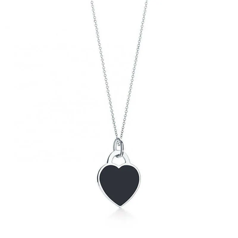 Heart Shape Solid Color Pendant Necklace Simple Women's S925 Sterling Silver Necklace, Suitable for Party or Wedding AA220304