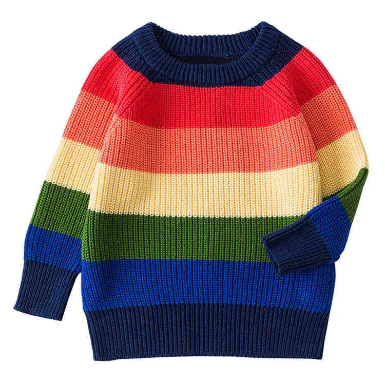 1-7Y bébé garçons filles rayure tricoté hauts pull Cardigan tenues garçon arc-en-ciel vêtements d'hiver printemps chandails 211201