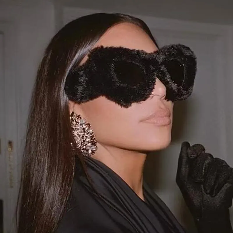 Sonnenbrille Fuzzy Cat Eye Frauen Schwarze Marke Designer übergroß