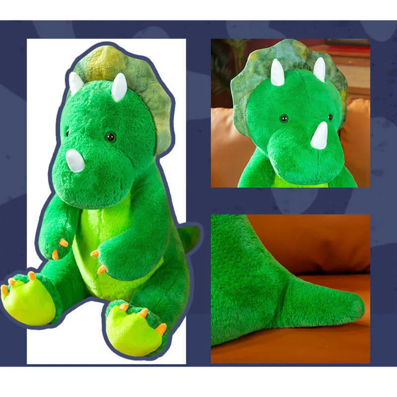 60-90 cm dimensioni giganti verde triceratopo lungo peluche dinosauri verdi farciti abbraccio giocattolo peluche regalo unqiue ragazzo regalo di compleanno H0824