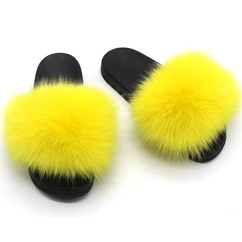 Femmes hiver chaud fourrure pantoufles femme mignon moelleux maison chaussures en peluche renard cheveux moelleux pantoufles femmes diapositives tongs sandales 210310