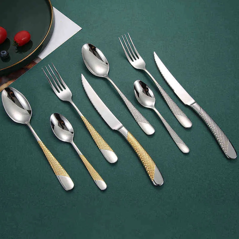 Dinnerware Set Cutlery 18/10 Aço Inoxidável Aço Inoxidável Talheres Jantar Faca De Faca De Forquilha Colher Lava-louça Segura Drop 211229