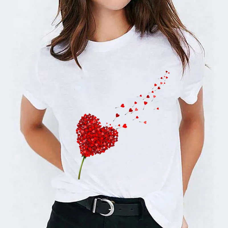 T-shirt pour femmes 90s Cartoon Love Heart Sweet Cute Trend Print Lady T-shirts Top Womens Graphic Ladies Femme Tee T-shirt X0527