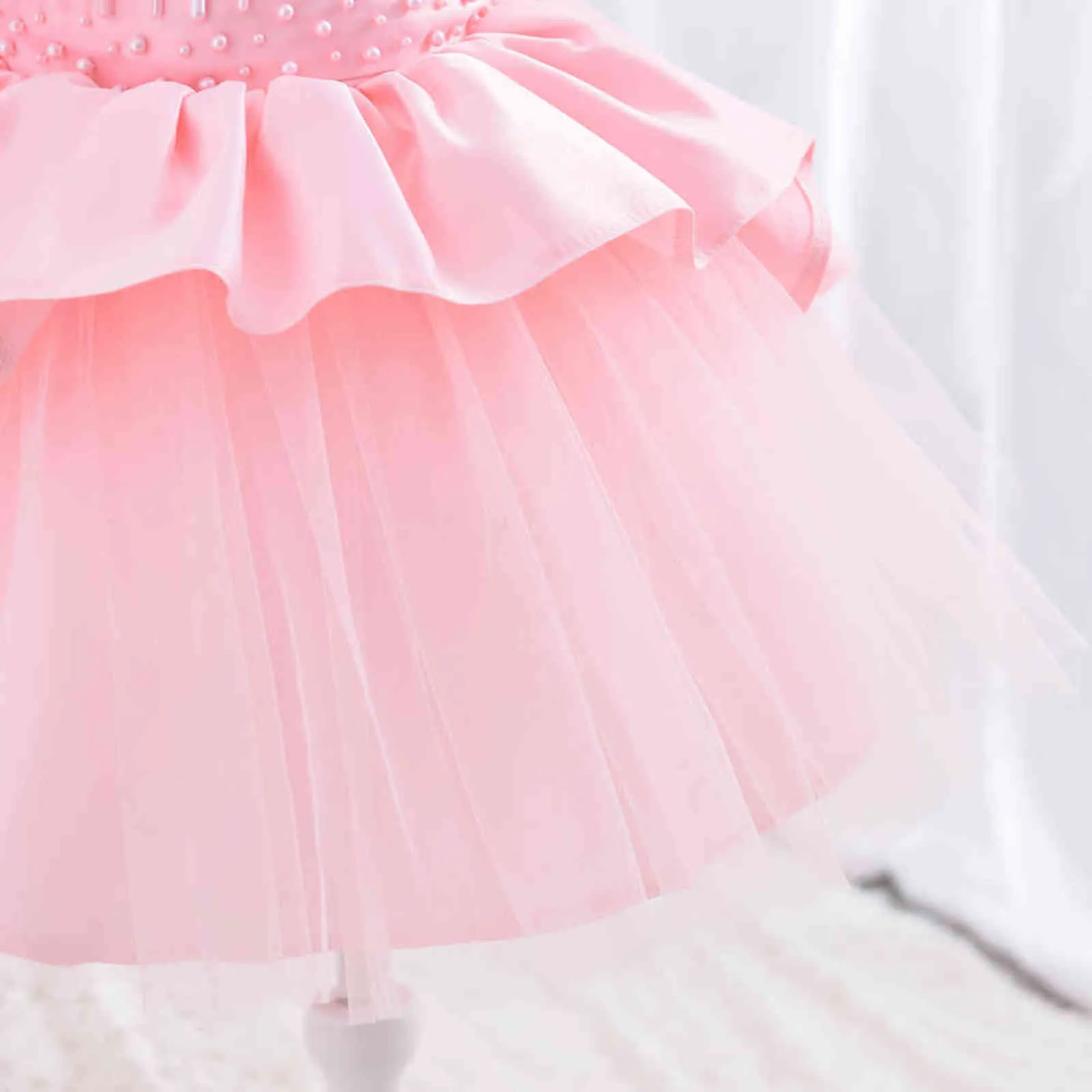 Yoliyolei Princess Party Children's Dress Tail Avtagbar Bowknot 0-2Y Baby Girl Flower Elegant Tulle Satin Toddler Barnklänning G1129