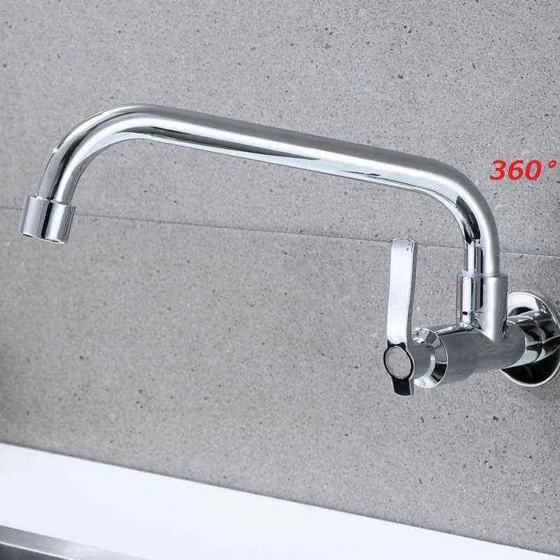 Wall Mount Kitchen 360 Roterende Swivel Basin Sink Kraan Enkele Handvat Koudkraan 211108