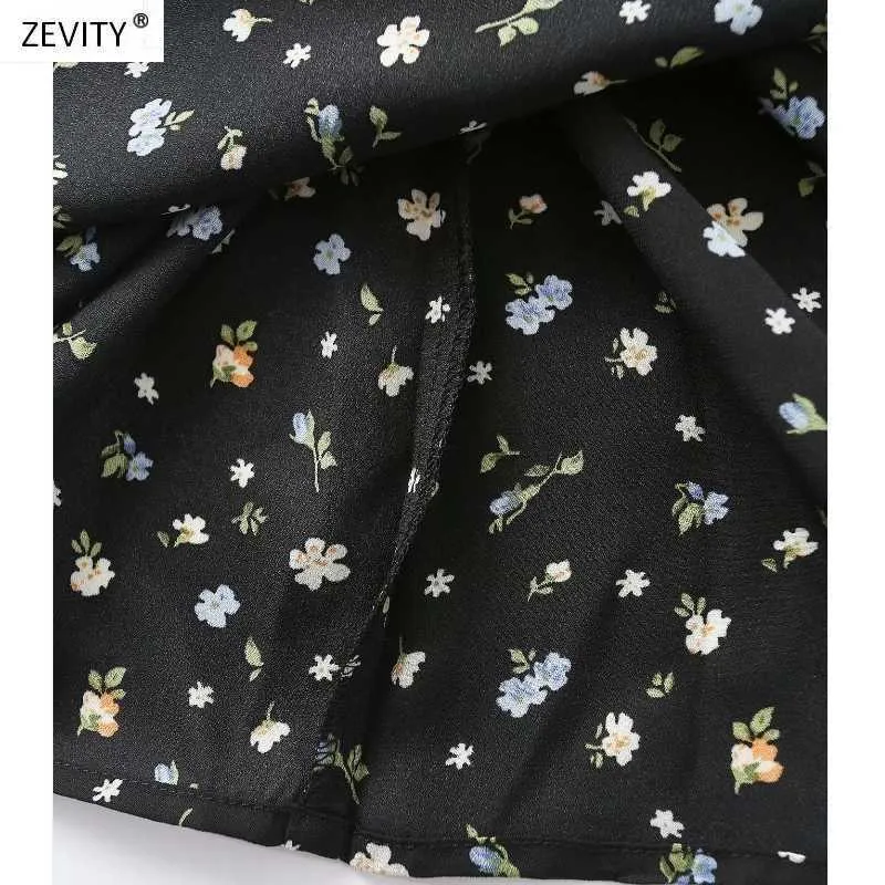 Zevity femmes impression florale agaric dentelle noir fronde robe femme dos élastique décontracté mince vestidos chic mini robes DS3998 210603