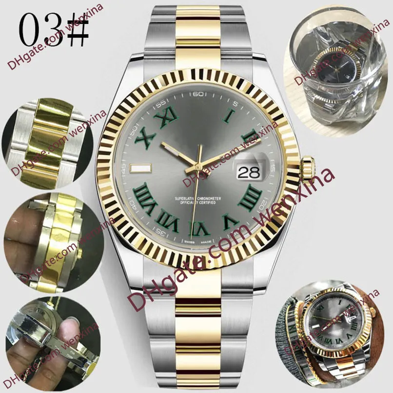 17 고품질 망 자동 기계식 시계 41mm 녹색 로마 숫자 다이얼 전체 스테인레스 스틸 수영 손목 시계 슈퍼 빛나는 시계