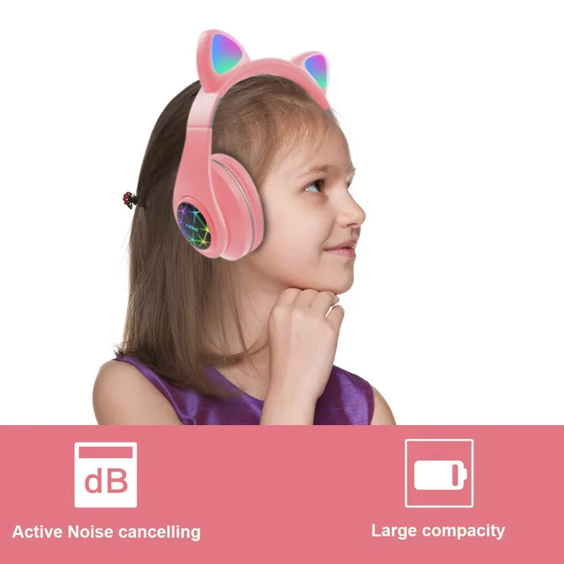 Cute Cat Ear Earphones Wireless Headphones Muisc Stereo Bluetooth Headphone With Microphone Children Daughter Earpieces Headset Gift