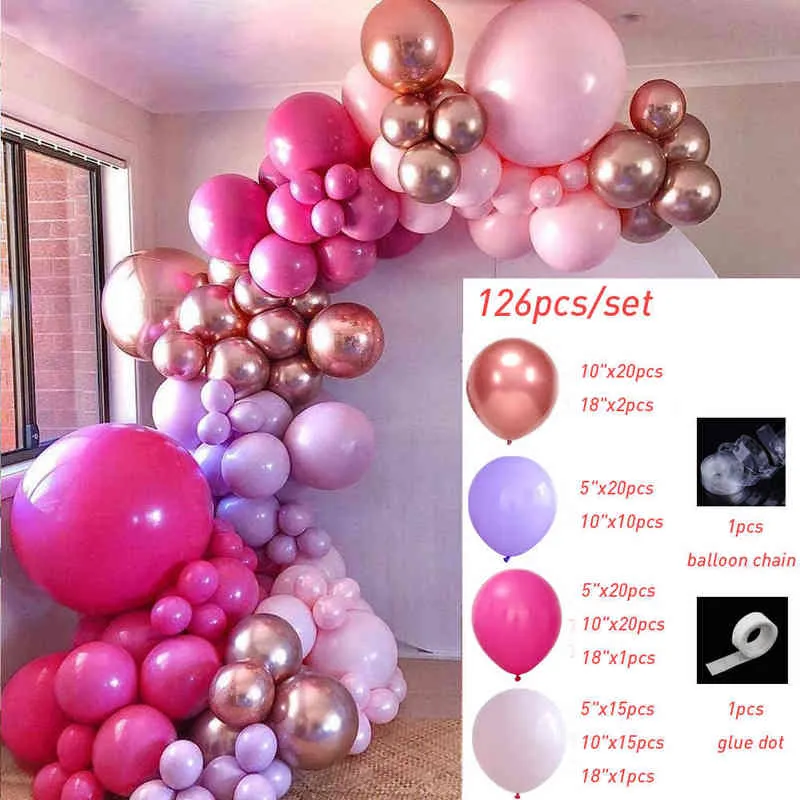 Pink Chrome Rose Gold Balloon Arch Garland Wedding Birthyday Baby Shower Party Background Decor Globos Kids Toys 211216