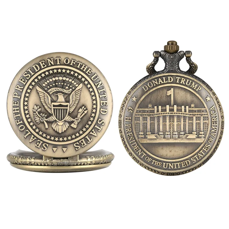 Selo do Presidente dos Estados Unidos da América Casa Branca Donald Trump Relógio de bolso de quartzo Coleções de arte para homens e mulheres 178w