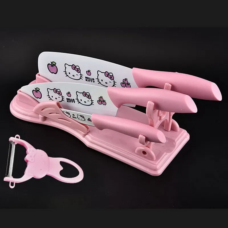 Set di coltelli da frutta in acciaio inossidabile simpatico cartone animato Mini set di coltelli da cucina rosa portatile Peeling Pelapatate set di posate da cucina2865