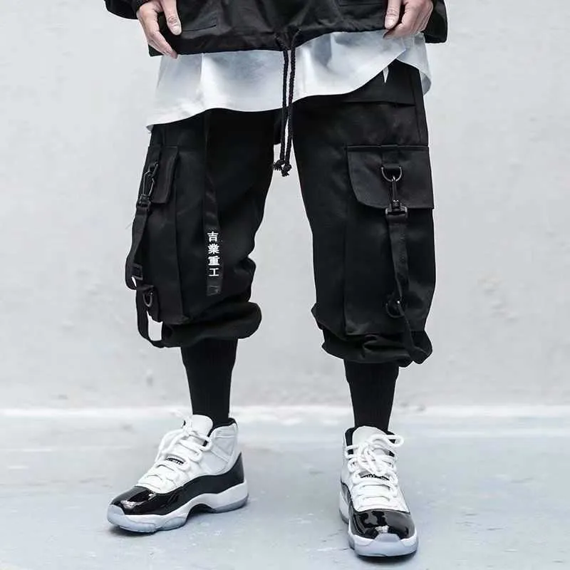 Pantalon cargo noir hip hop hommes streetwear coton joggers pantalons de survêtement décontracté sarouel été harajuku pantalons hommes 2021 Y0927