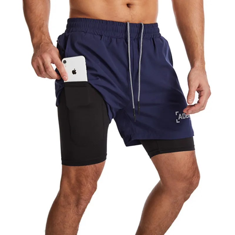 Running Shorts Casual Mens 2 IN 1 Pantalons courts Sports d'été Jogging Fitness Gym à séchage rapide