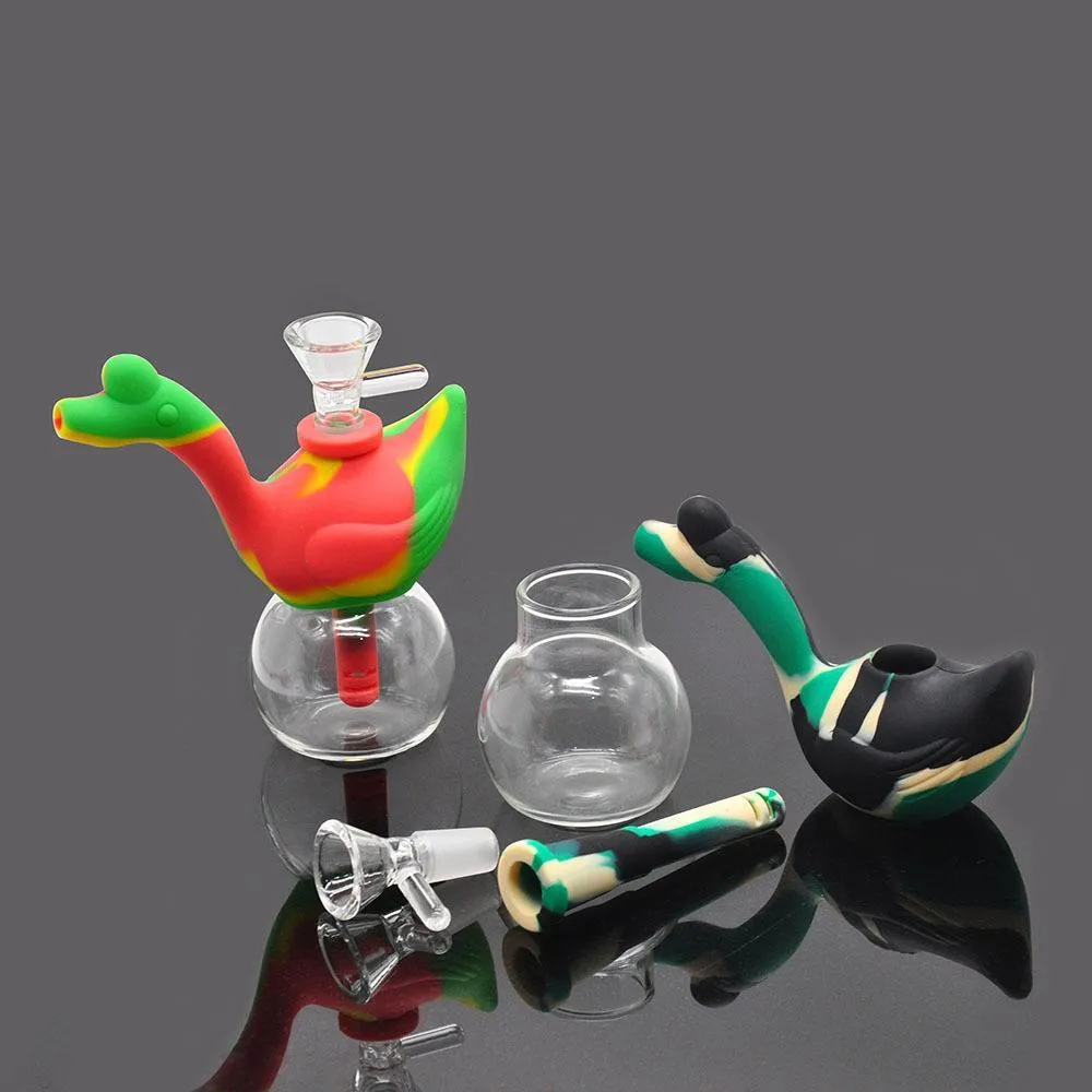 Swan Shape Tube Food-Grau Silicone Dab Rig Portable Rigs Petróleo Blunt Bubbler Water Bongs