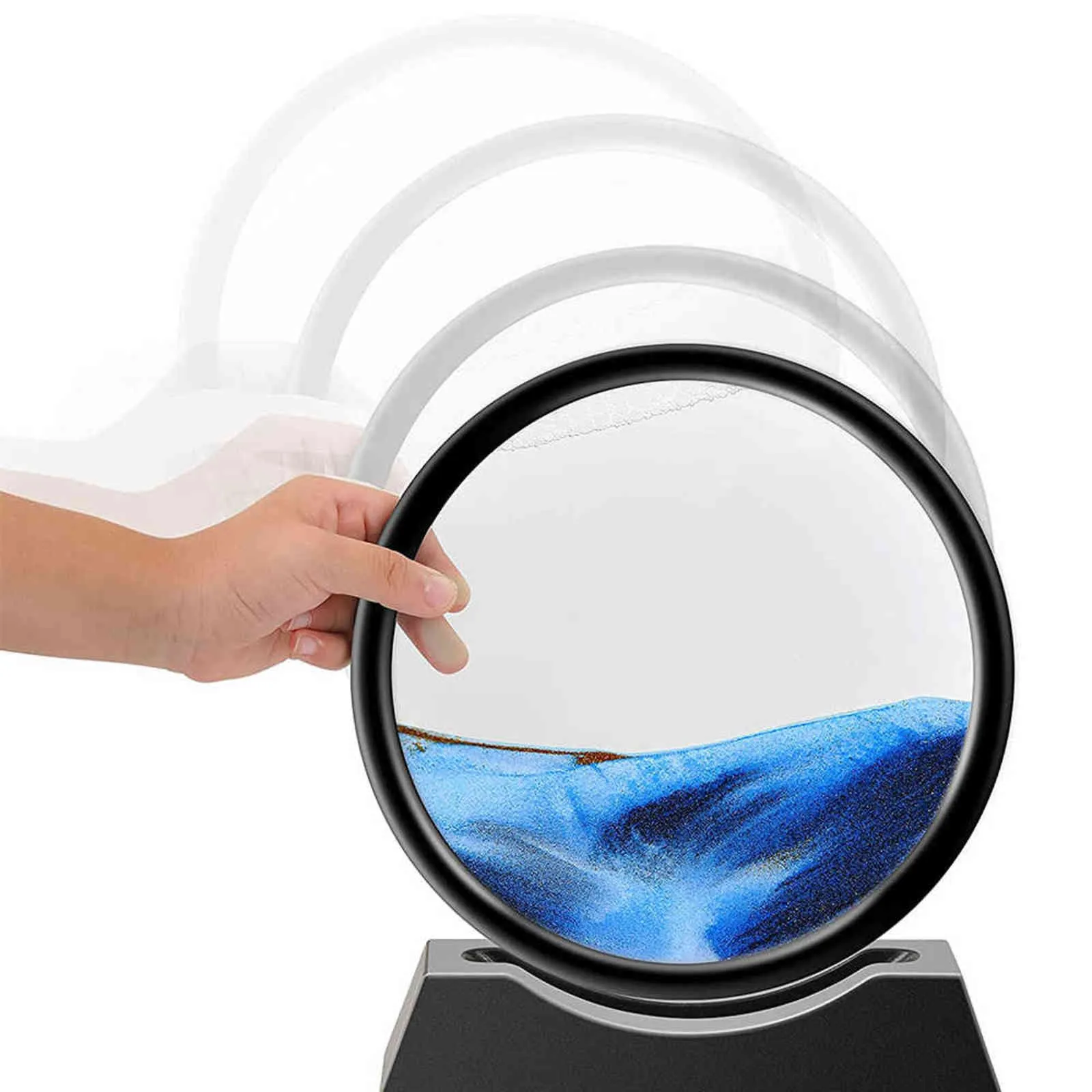 Reloj de arena 3D creativo con estante Paisaje de arena de mar profundo en movimiento Pantalla Quicksand Pintura Arte Imagen Decoración para el hogar Decoraciones de escritorio 211108
