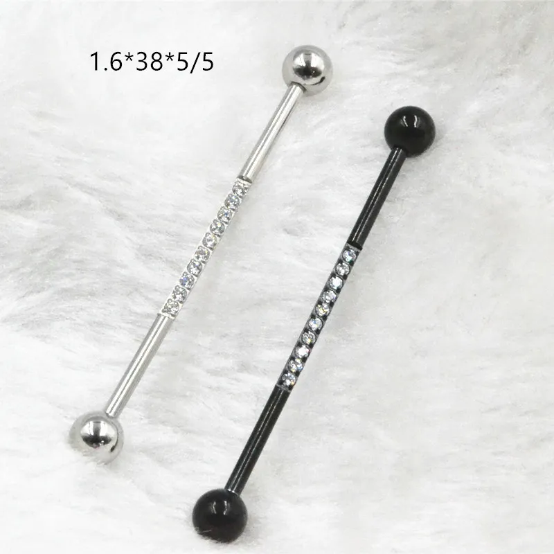 10 pièces expédition 14g ~ 1.6mm CZ gemmes droite Helix échafaudage longues haltères barre industrielle bijoux de corps Piercing d'oreille