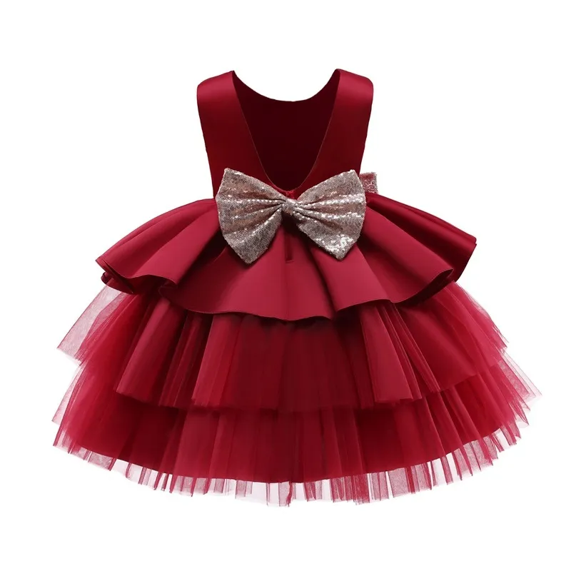 Classique 1er anniversaire infantile bébé fille robe paillettes arc filles Tutu robe de bal enfant en bas âge filles vêtements de mariage soirée princesse D4434255