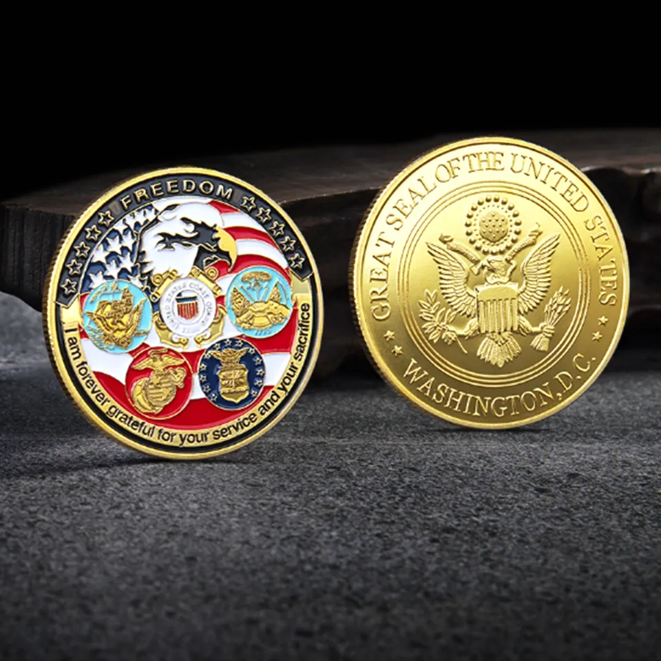non magnetico artigianato USA Navy USAF USMC Army Coast Guard Dom Eagle 24k Gold Plate Rare sfida Collezione moneta9280949