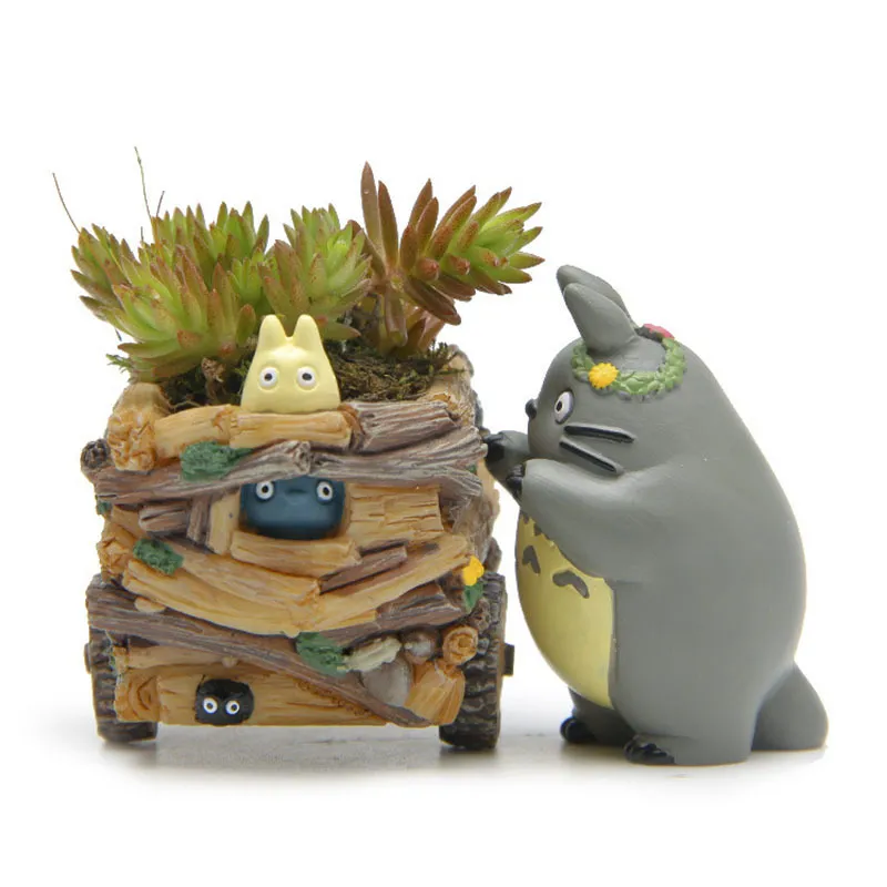 Cartoon Wagen Totoro Blumentopf Harz Kunst Und Handwerk Grün Pflanze Container Desktop Ort Schmücken Haus Garten Einrichtungs Artikel Y244P