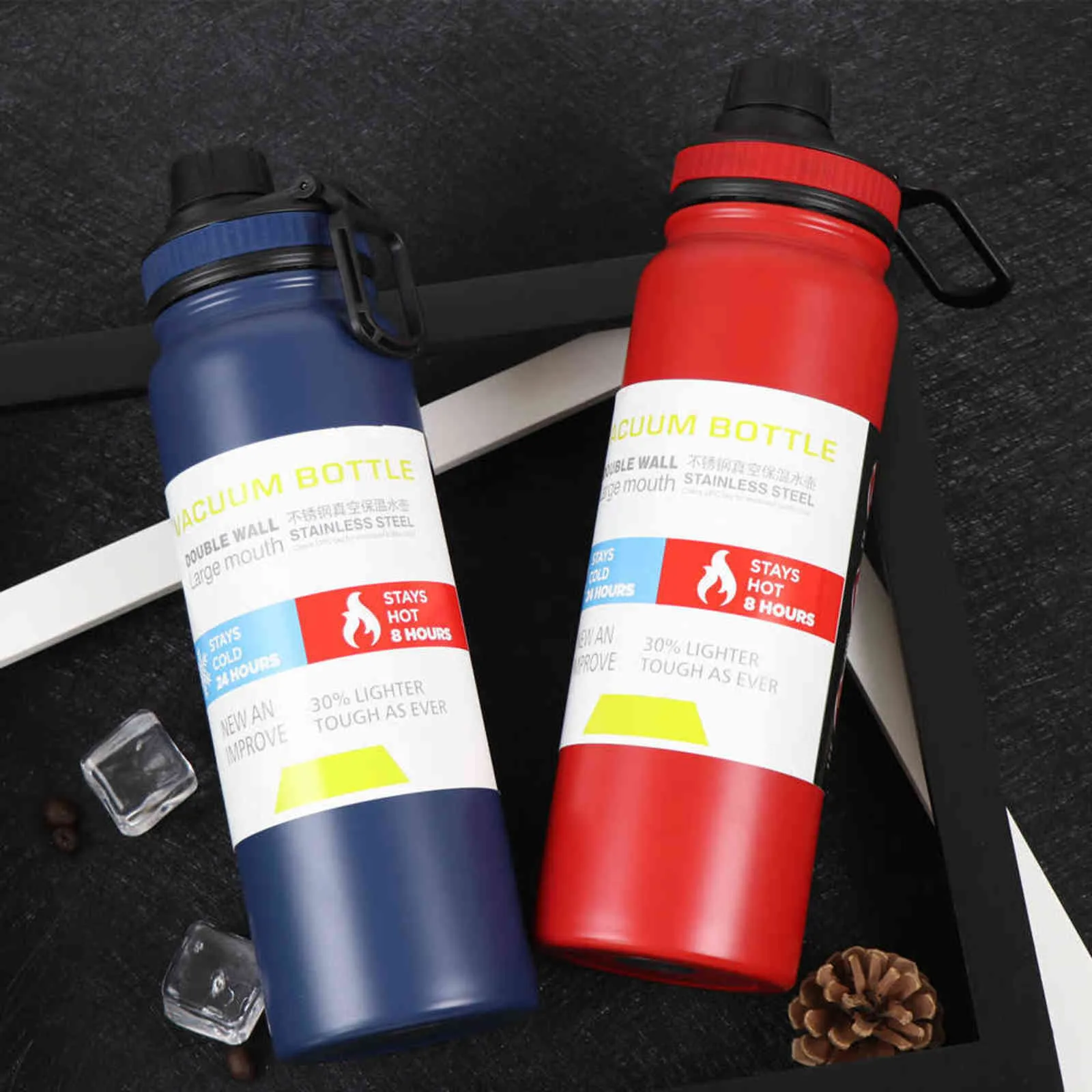 Bottiglia d'acqua thermos da 800 ml di grande capacità il tè Tazza termica portatile Tazza in acciaio inossidabile Sport Ciclismo Boccetta da vuoto isolata 211109