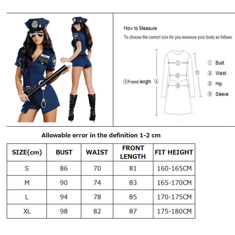 Hot Sexy Polizistin Uniform Kostüm Halloween Clubwear Reißverschluss Erotische Outfit Cosplay Karneval Fancy Party Kleid Y0913