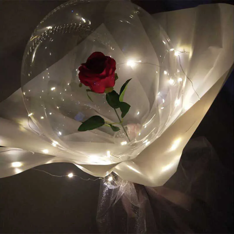 50 stücke 20 zoll 7,5 cm Breite Mouce Transparent Bobo Ballons LED Rose Ballon Bouquet Geburtstag Party Valentinstag hochzeit Globos225g