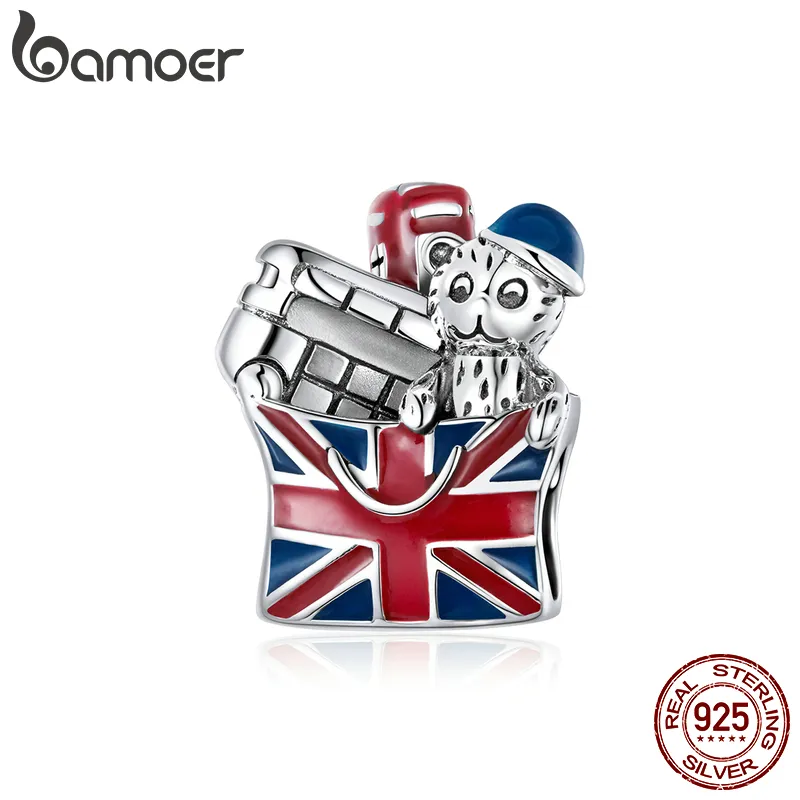 bamoer 925 Sterling Silver Travel London Charm Pink Cable Car Windmill Zirconia Heart Beads for Women Bracelet Jewelry SCC1738 Q05256k