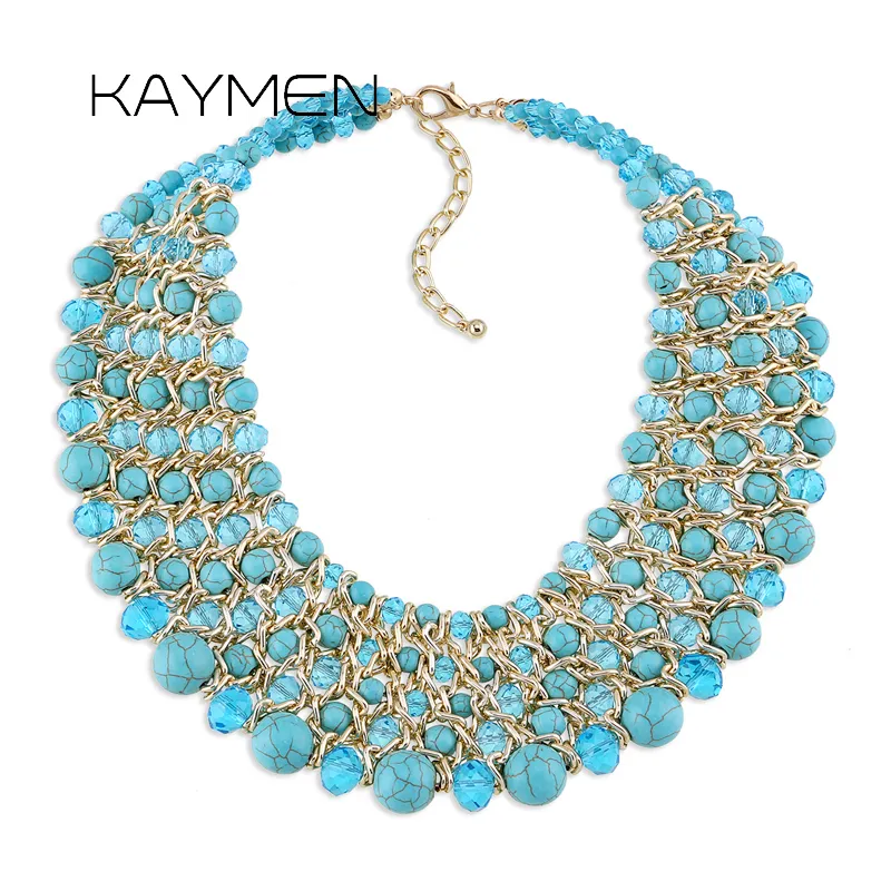 Kaymen Handgjorda Crystal Fashion Halsband Golden Plated Chains Beads Maxi Statement Necklace For Women Party Bijoux NK-01561 2202122387
