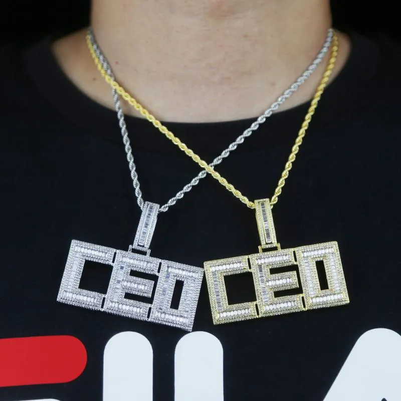 Kedjor 2021 Iced Out Initial Letter CEO Pendant Necklace med 5mm Cz Rope Tennis Chain Choker Halsband för män Boy Hip Hop Jewelr220e